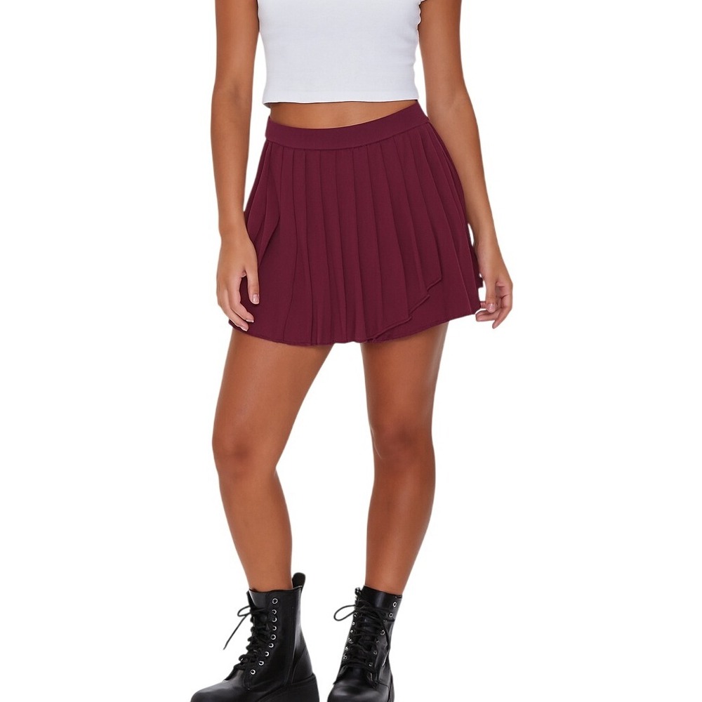 Paper Moon Burgundy Pleated Mini‎ Skirt Size M A-Line Asymmetrical Party Casual